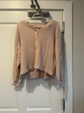 aerie Waffle-Knit Henley in Pale Pink size small/petit